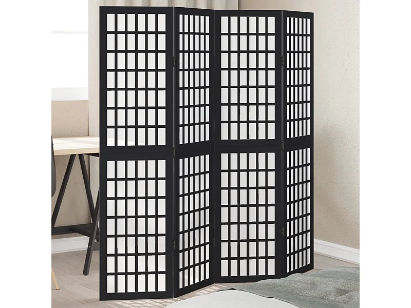 Cloison de séparation 4 panneaux noir bois de paulownia massif