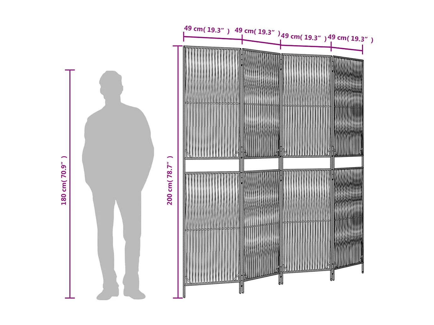 Tabique de resina tejida gris de 4 paneles