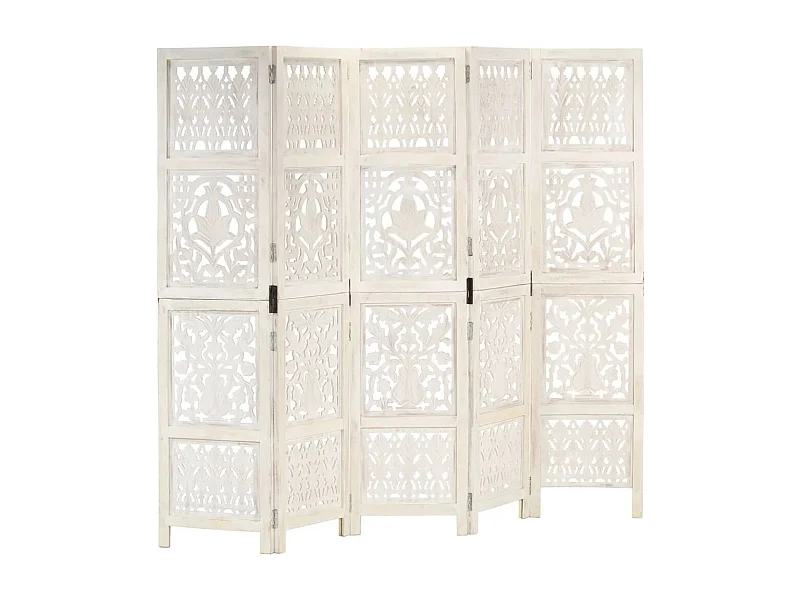 Parede divisória 5 painéis Branco 200x165 cm Madeira de mangueira