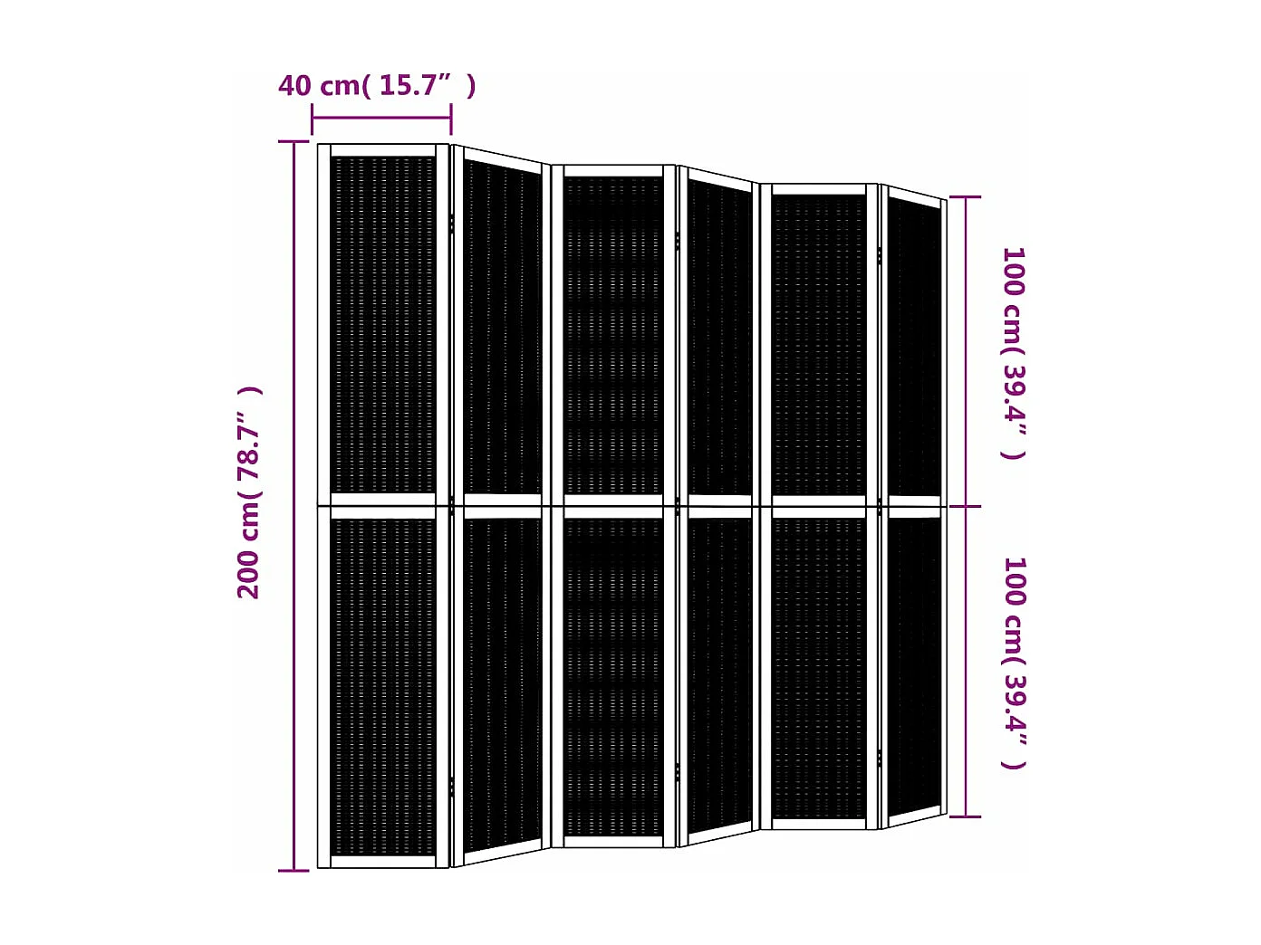 Cloison de séparation 6 panneaux marron bois paulownia massif