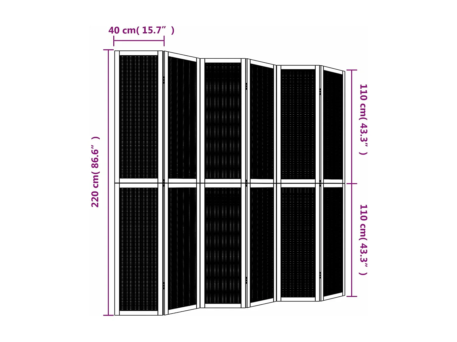 Parete divisoria 6 pannelli marroni in legno massello di paulownia
