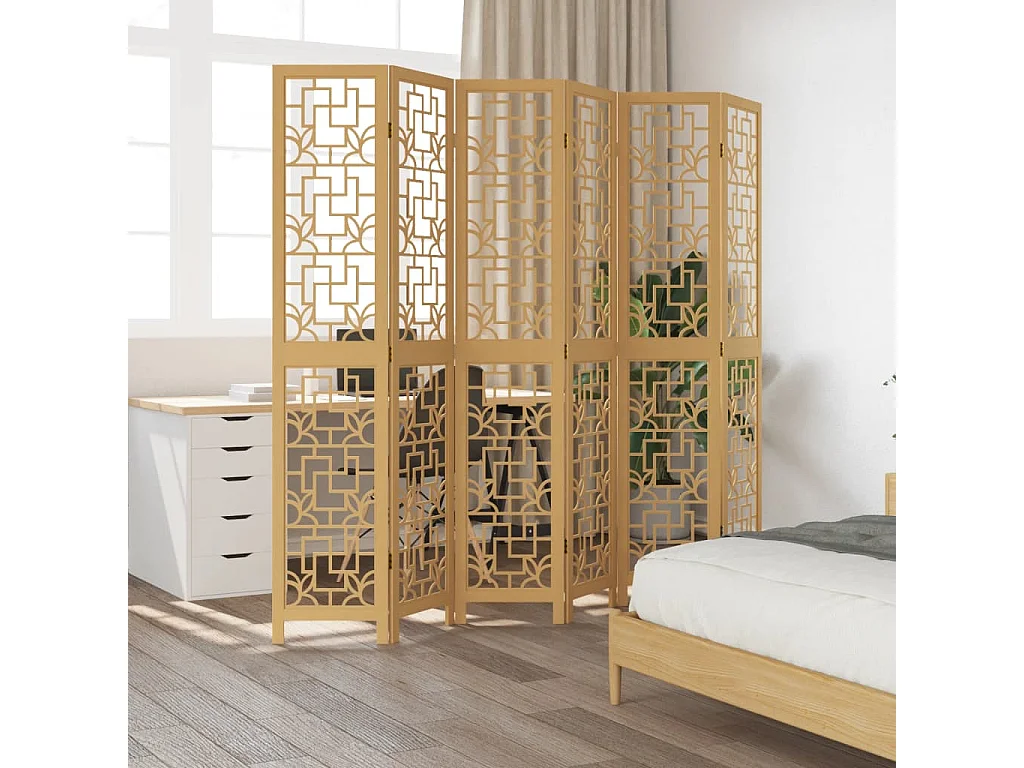 Tabique 6 paneles marrón madera maciza de paulownia