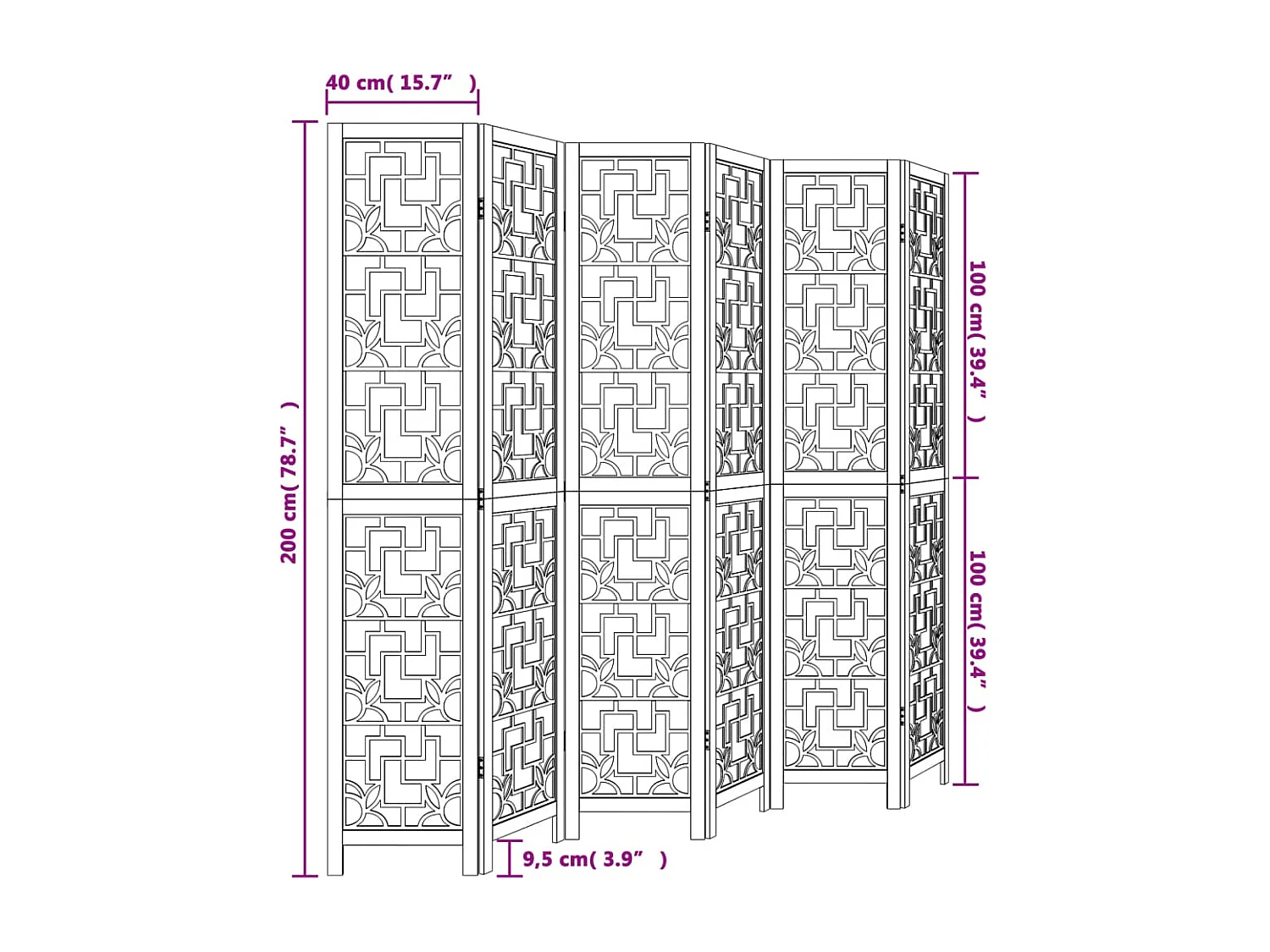 Tabique 6 paneles marrón madera maciza de paulownia
