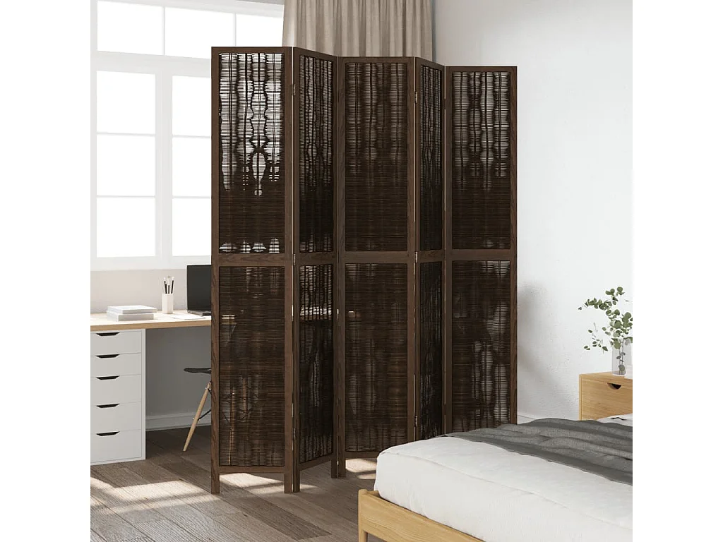 Donkerbruine massieve paulownia scheidingswand met 5 panelen
