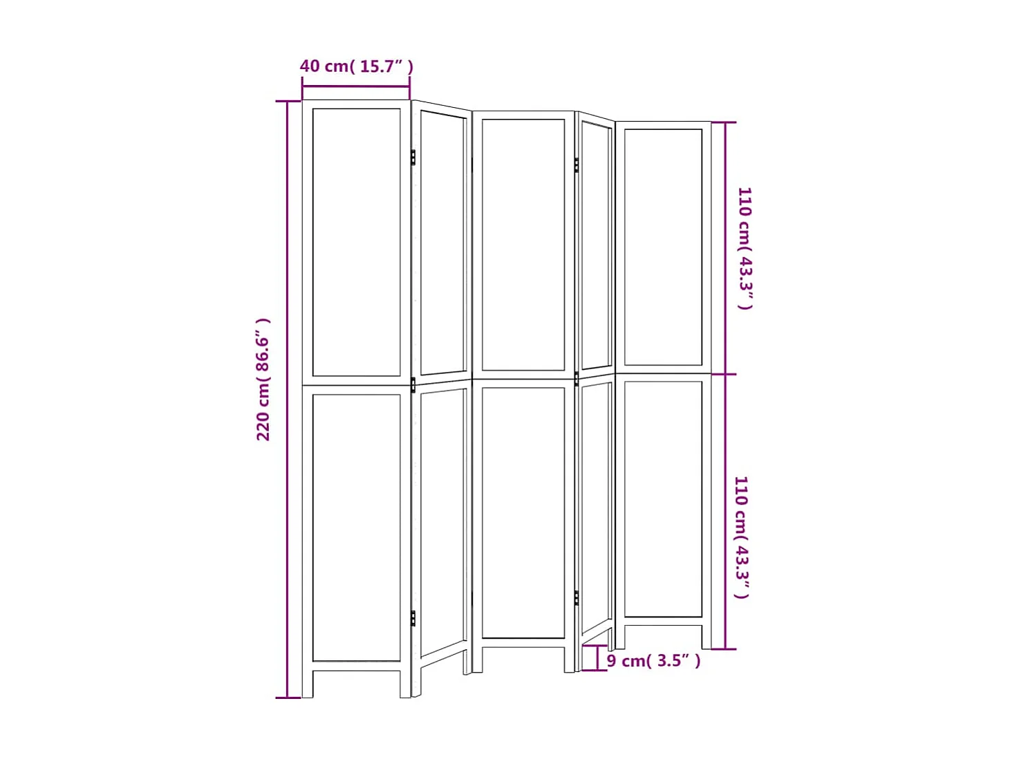 Donkerbruine massieve paulownia scheidingswand met 5 panelen