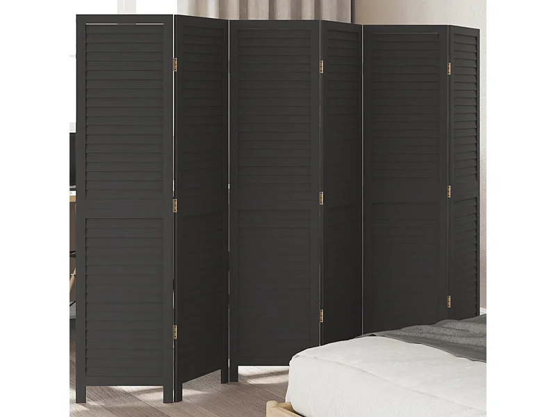 6-teilige schwarze Trennwand aus massivem Paulownia-Holz