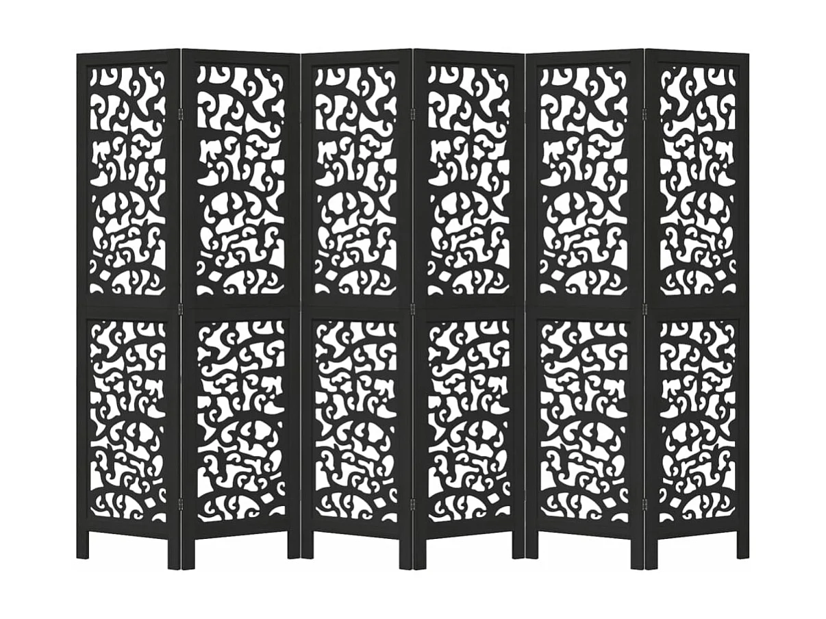 Zwarte scheidingswand met 6 panelen van massief paulowniahout