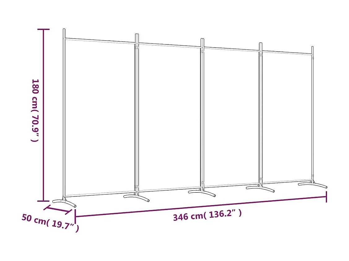 Parede divisória 4 painéis Branco 346x180 cm Tecido