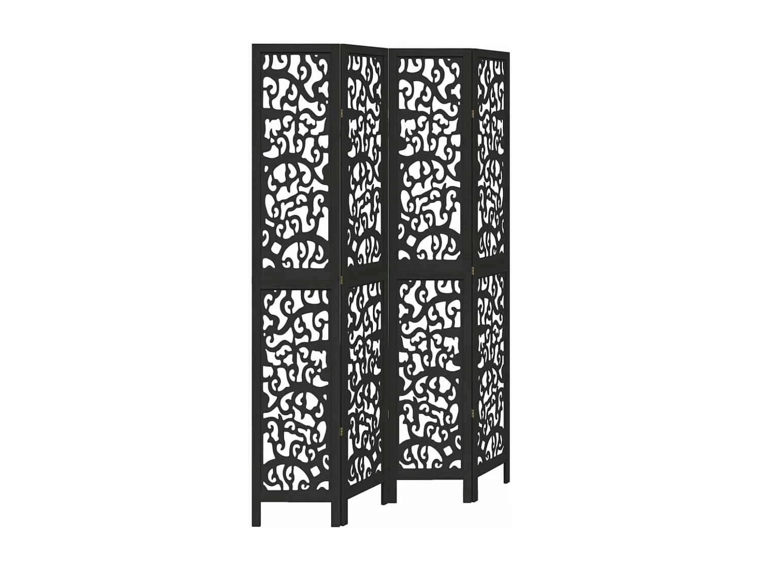 Cloison de séparation 4 panneaux noir bois de paulownia massif