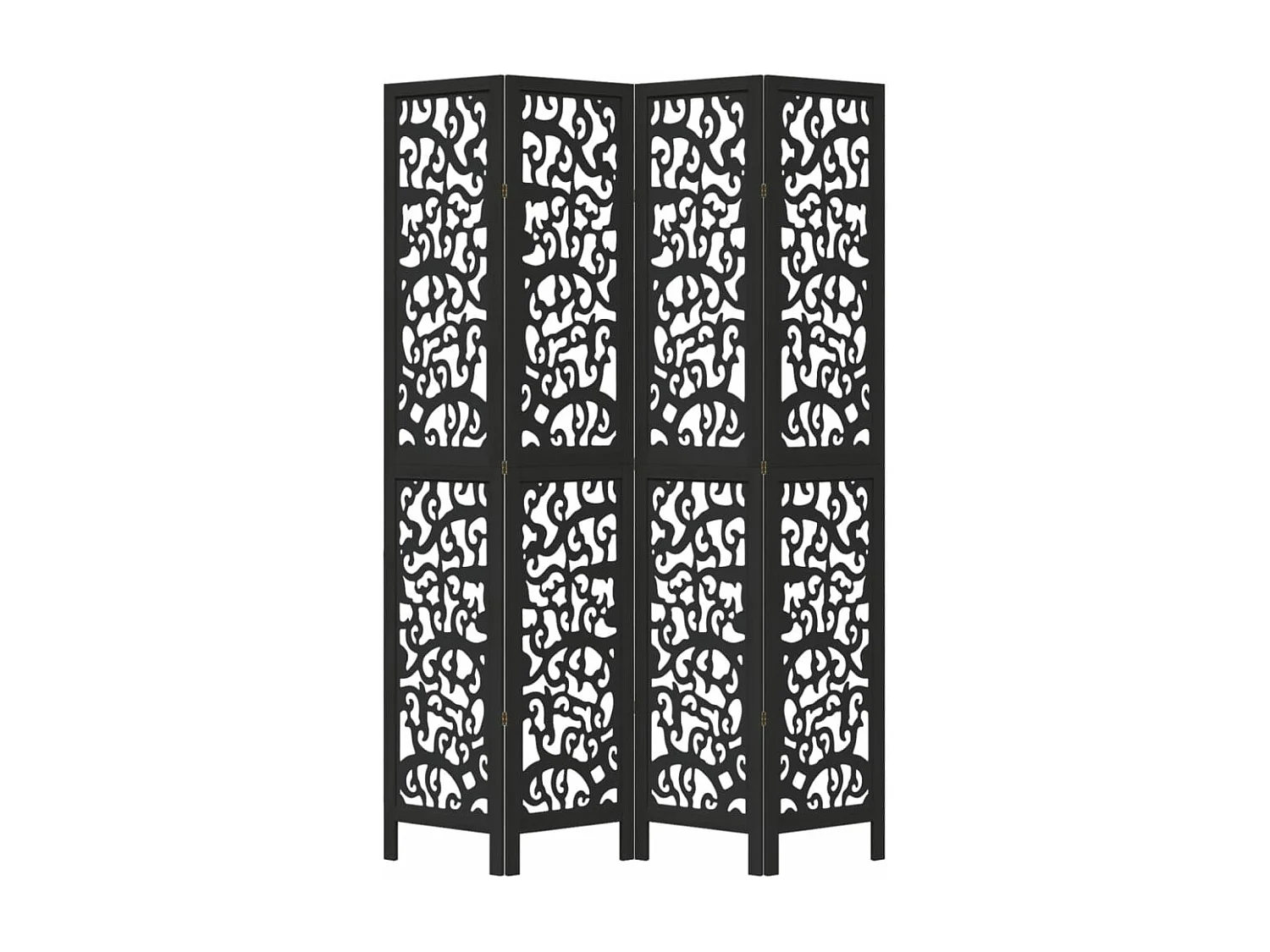 Cloison de séparation 4 panneaux noir bois de paulownia massif