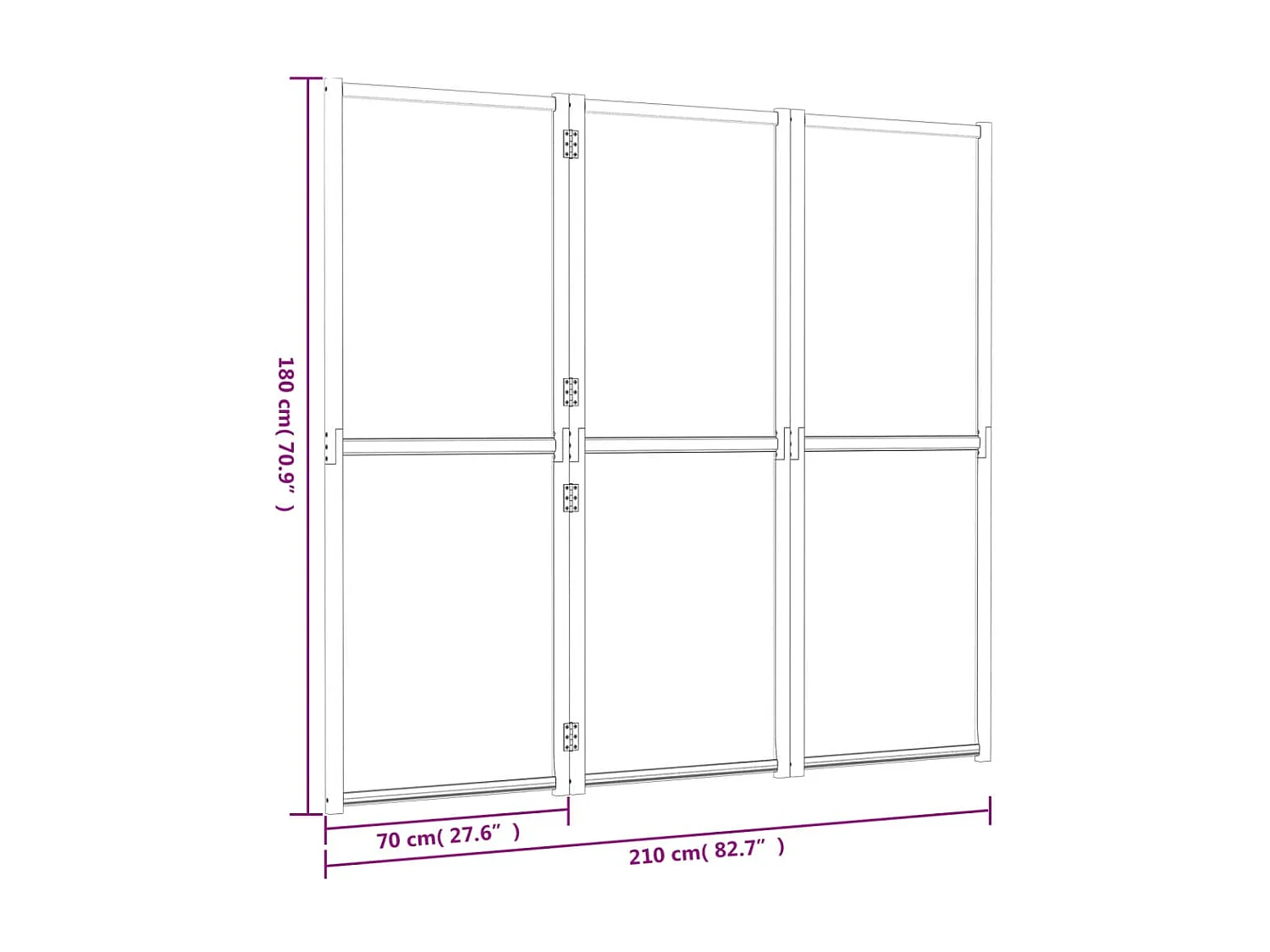 Parete divisoria a 3 pannelli Bianco panna 210x180 cm