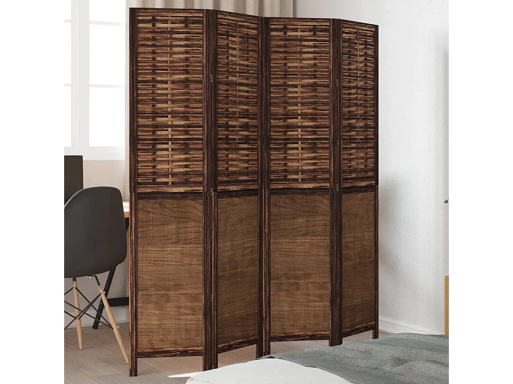 Scheidingswand 4 panelen donkerbruin massief paulownia