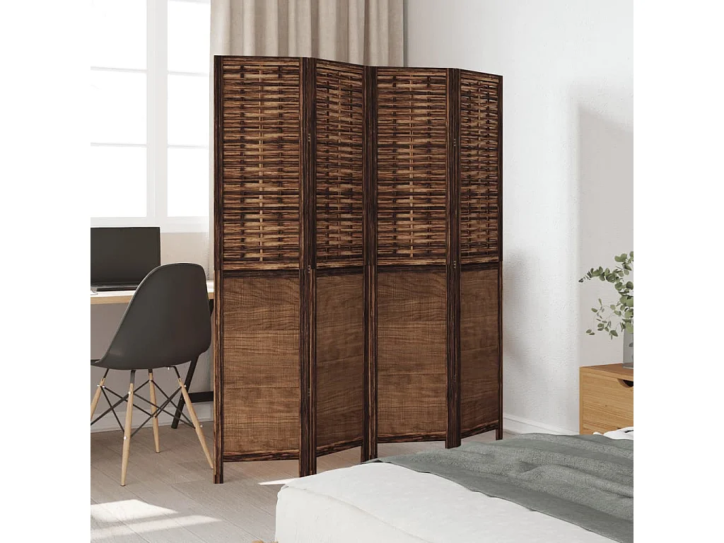 Scheidingswand 4 panelen donkerbruin massief paulownia