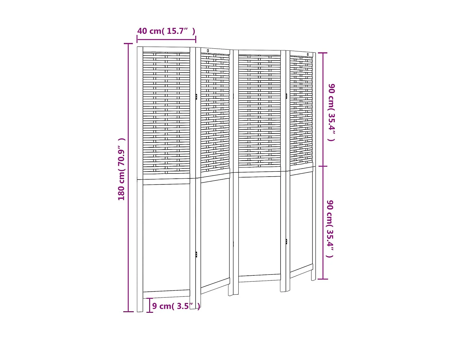 Scheidingswand 4 panelen donkerbruin massief paulownia