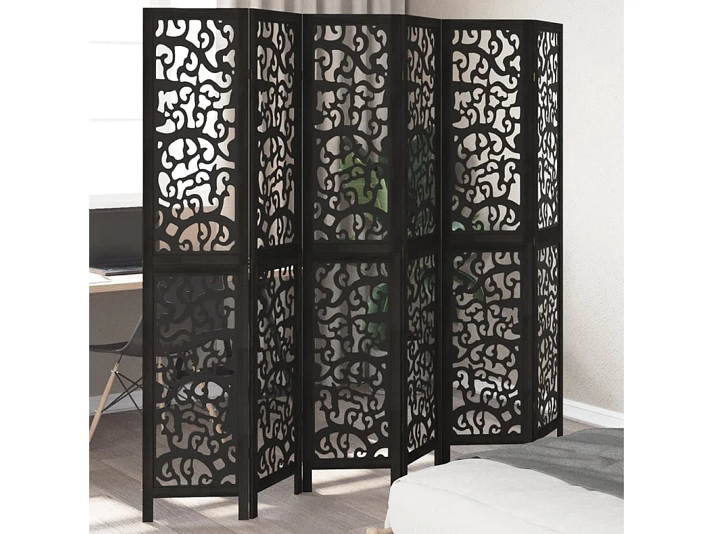 Parete divisoria nera a 6 pannelli in legno massello di paulownia