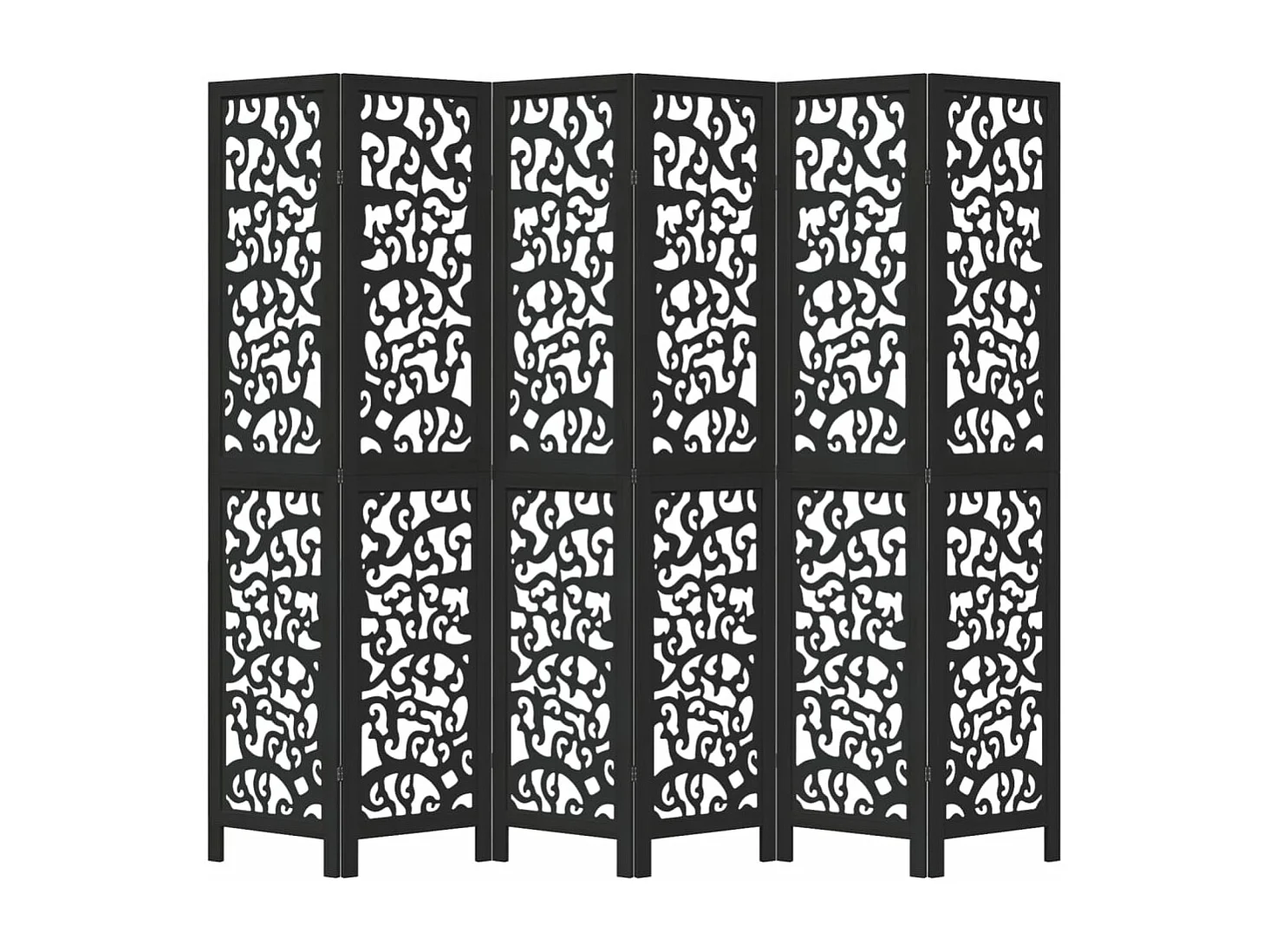 Parete divisoria nera a 6 pannelli in legno massello di paulownia