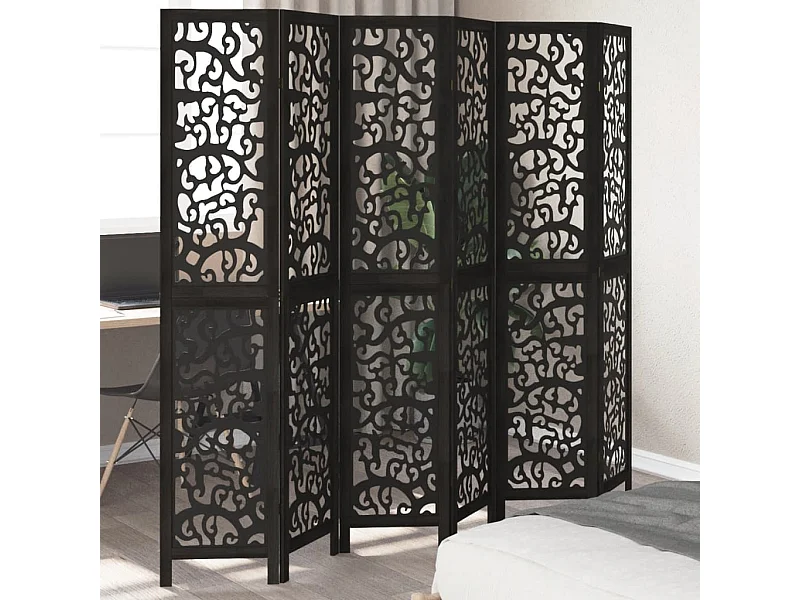 6-teilige schwarze Trennwand aus massivem Paulownia-Holz