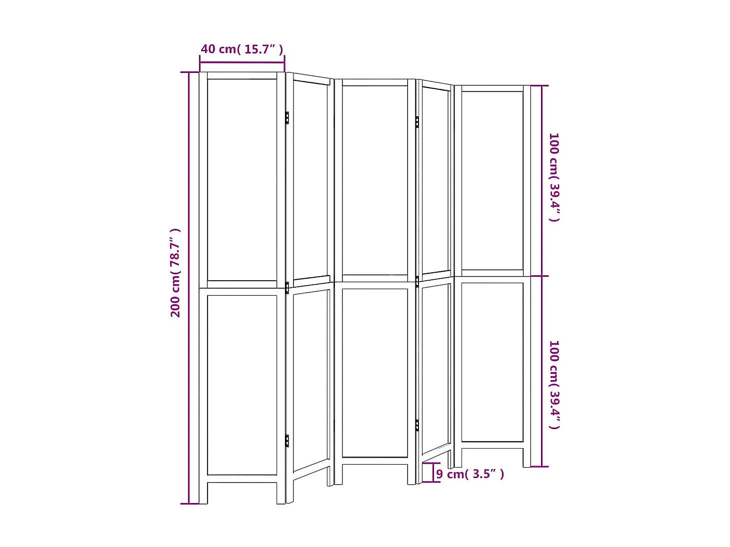Parete divisoria 5 pannelli in legno massello di paulownia bianco