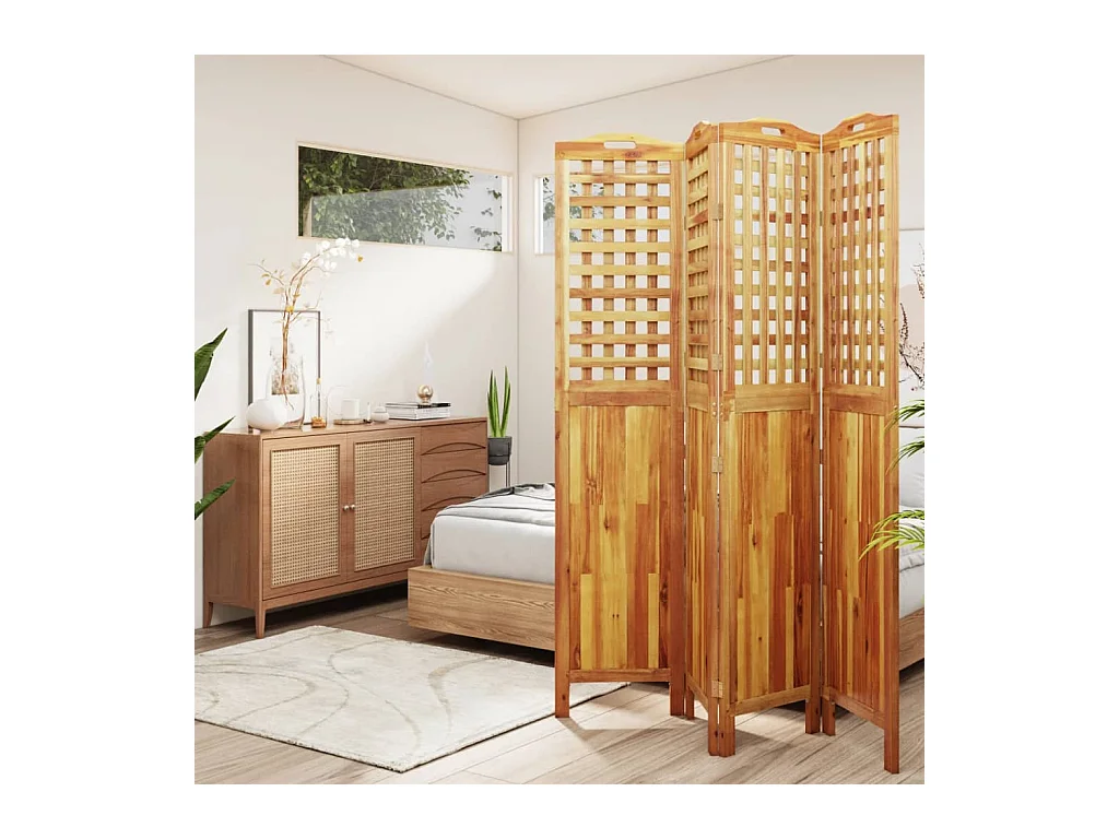 Cloison de séparation 4 panneaux 162x2x180 cm Bois d'acacia