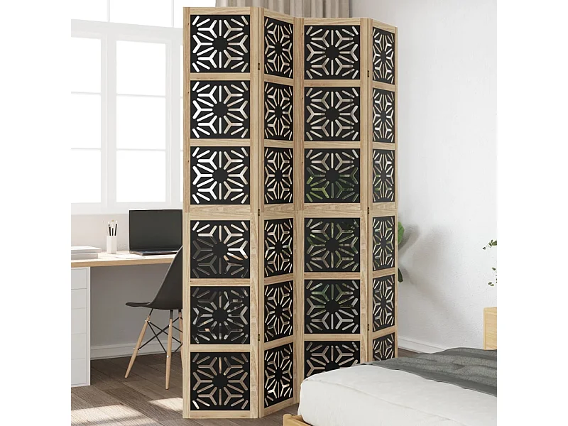 Tabique 4 paneles marrón negro paulownia macizo