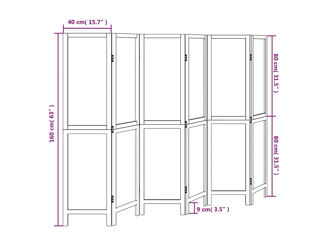 Tabique 6 paneles madera maciza de paulonia blanca