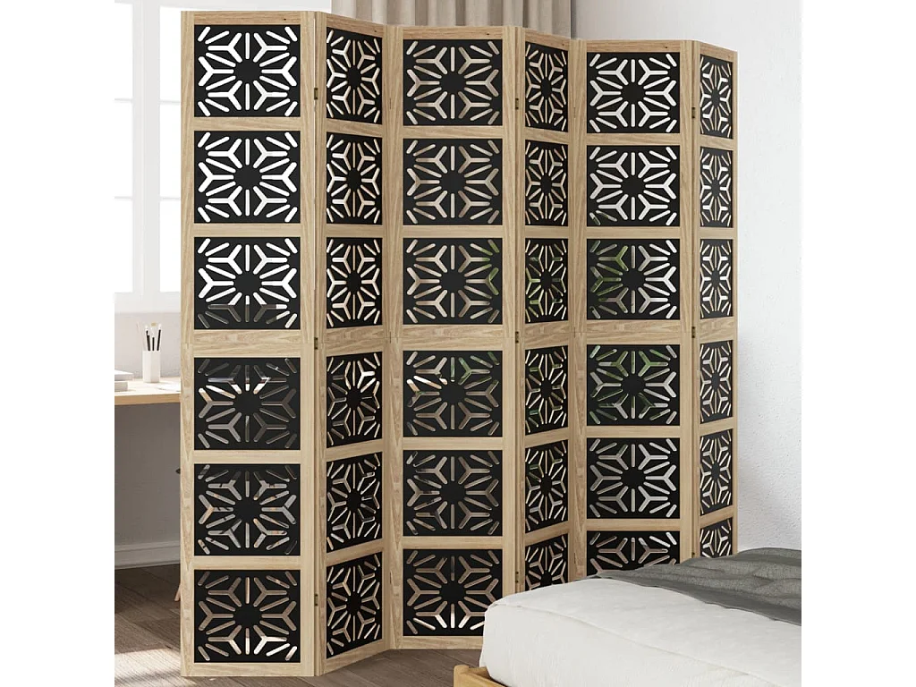 Scheidingswand 6 panelen bruinzwart massief paulownia