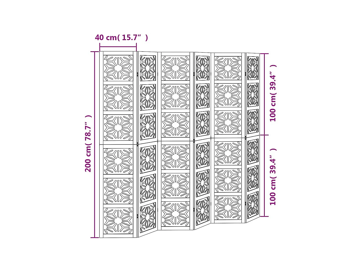 Scheidingswand 6 panelen bruinzwart massief paulownia