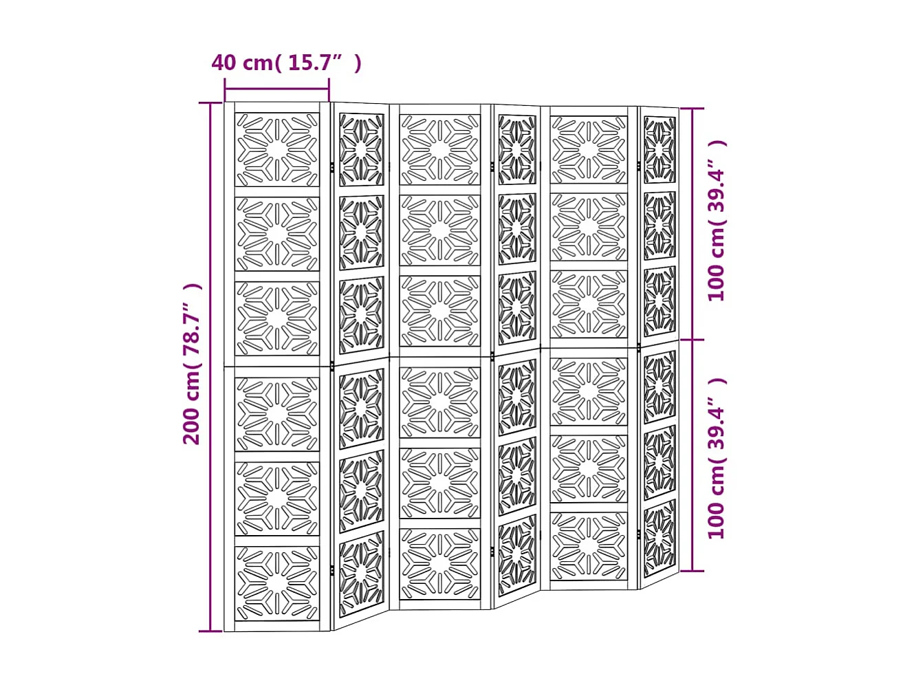 Scheidingswand 6 panelen bruinzwart massief paulownia