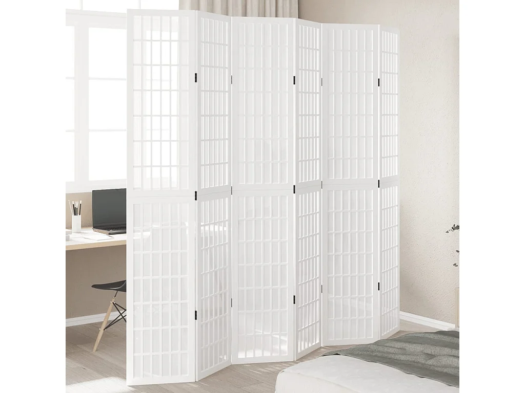 Parete divisoria 6 pannelli in legno massello di paulownia bianco