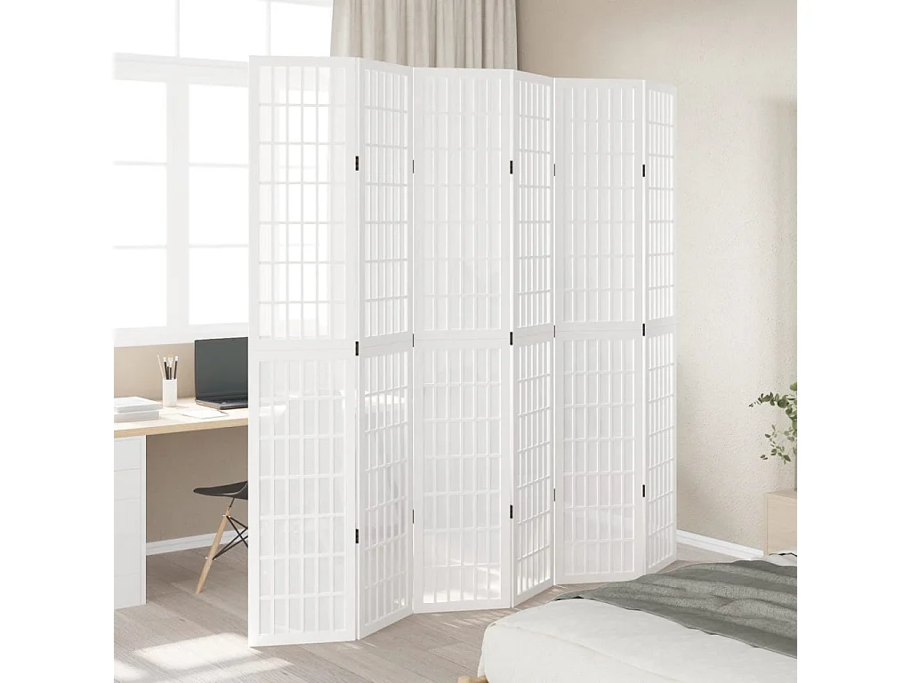 Parete divisoria 6 pannelli in legno massello di paulownia bianco