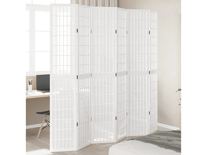 Parete divisoria 6 pannelli in legno massello di paulownia bianco