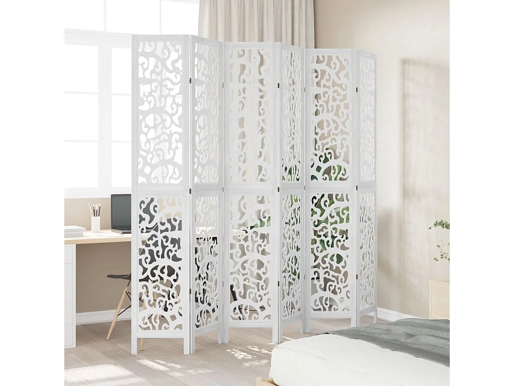 Parete divisoria 6 pannelli in legno massello di paulownia bianco