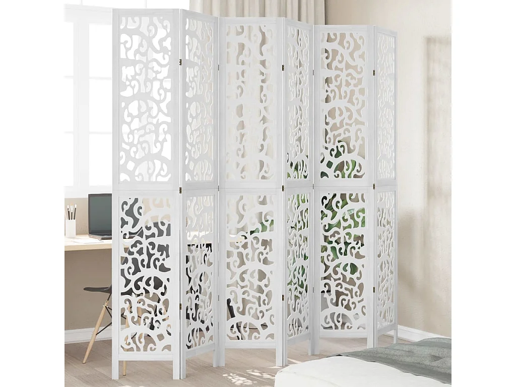 Trennwand 6 Paneele aus weißem massivem Paulownia-Holz