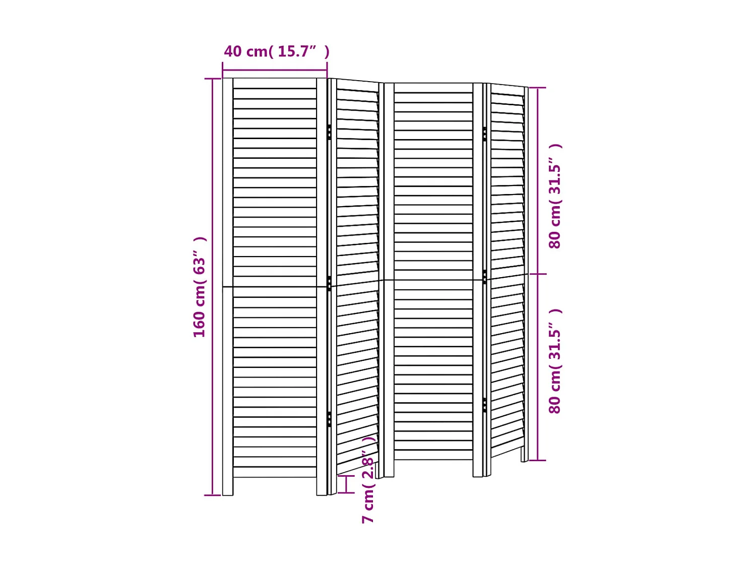 Parete divisoria nera a 4 pannelli in legno massello di paulownia