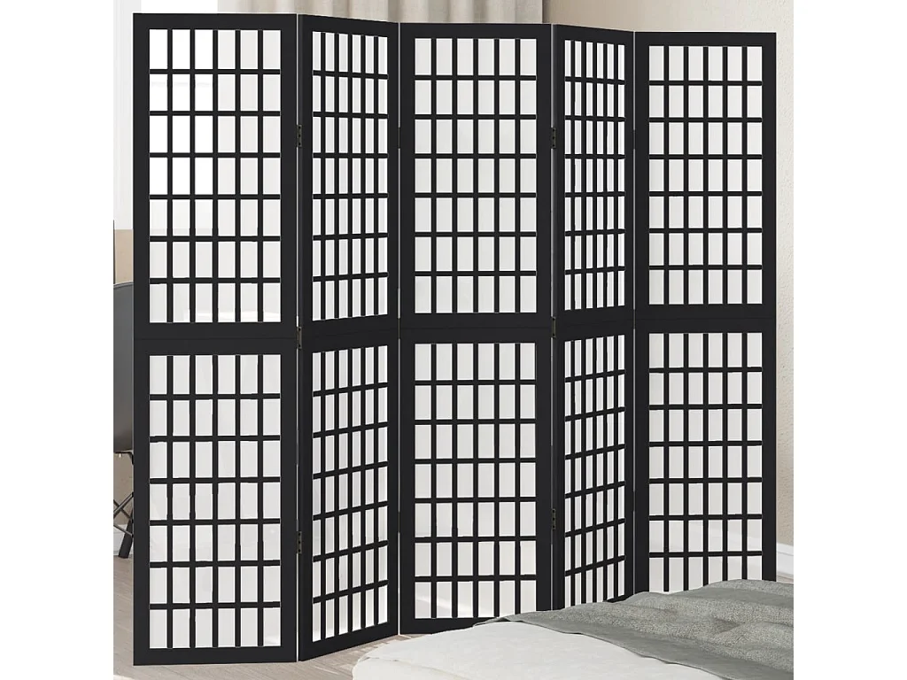 Parete divisoria nera a 5 pannelli in legno massello di paulownia