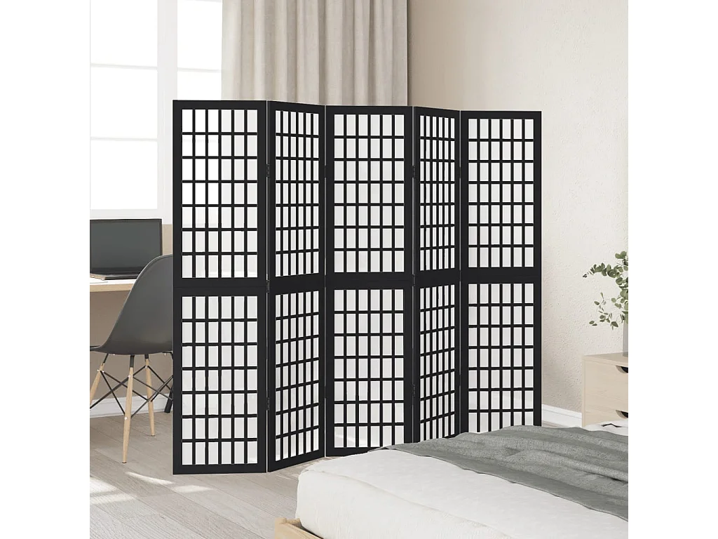 Parete divisoria nera a 5 pannelli in legno massello di paulownia