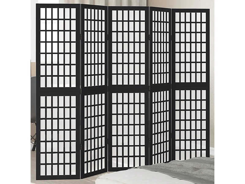 Parete divisoria nera a 5 pannelli in legno massello di paulownia