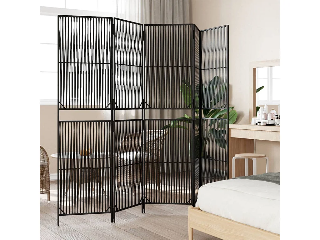 Cloison de séparation 5 panneaux noir résine tressée
