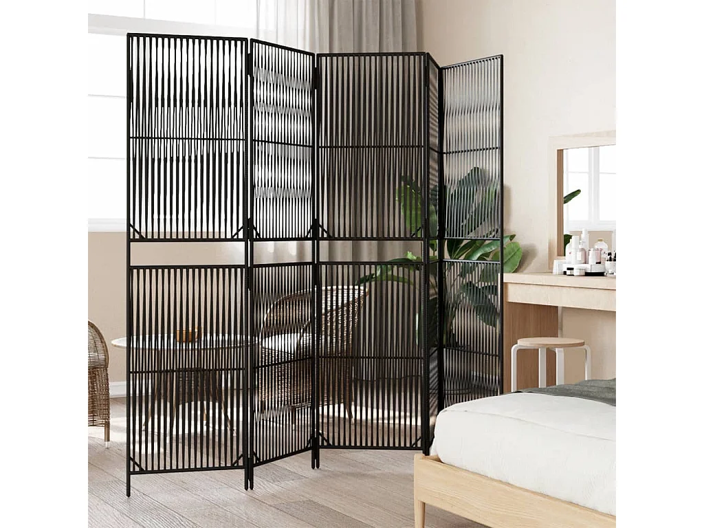 Cloison de séparation 5 panneaux noir résine tressée
