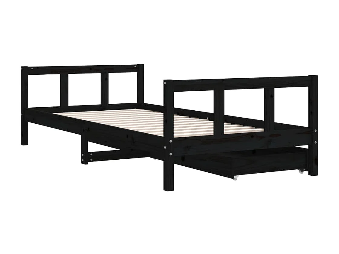 Struttura letto per bambini con cassetti neri 90x200 cm in legno di pino massiccio