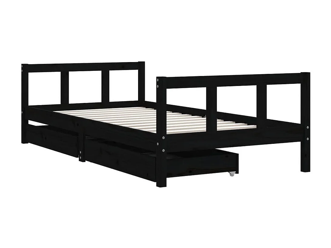 Cadre de lit d'enfants tiroirs noir 90x190cm bois de pin massif