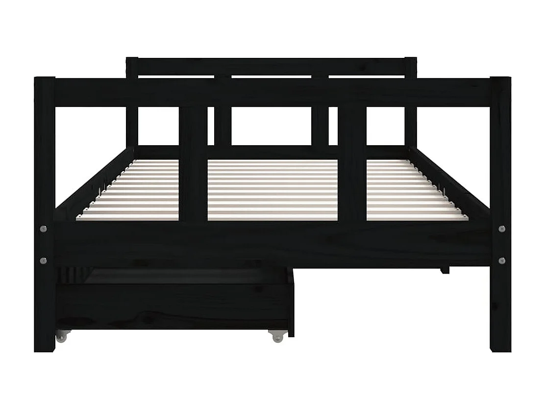Kinderbedframe met lades zwart 90x190cm massief grenenhout