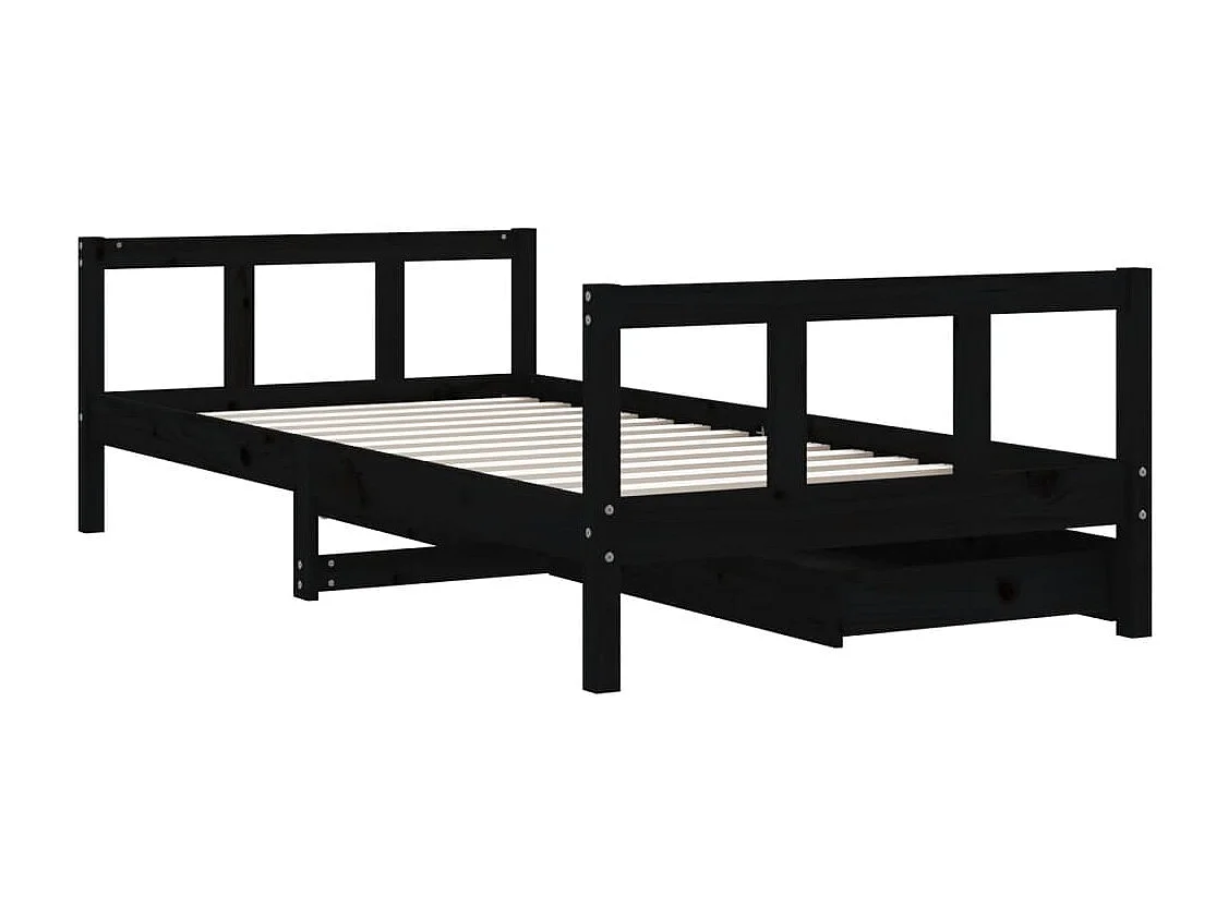 Kinderbedframe met lades zwart 90x190cm massief grenenhout