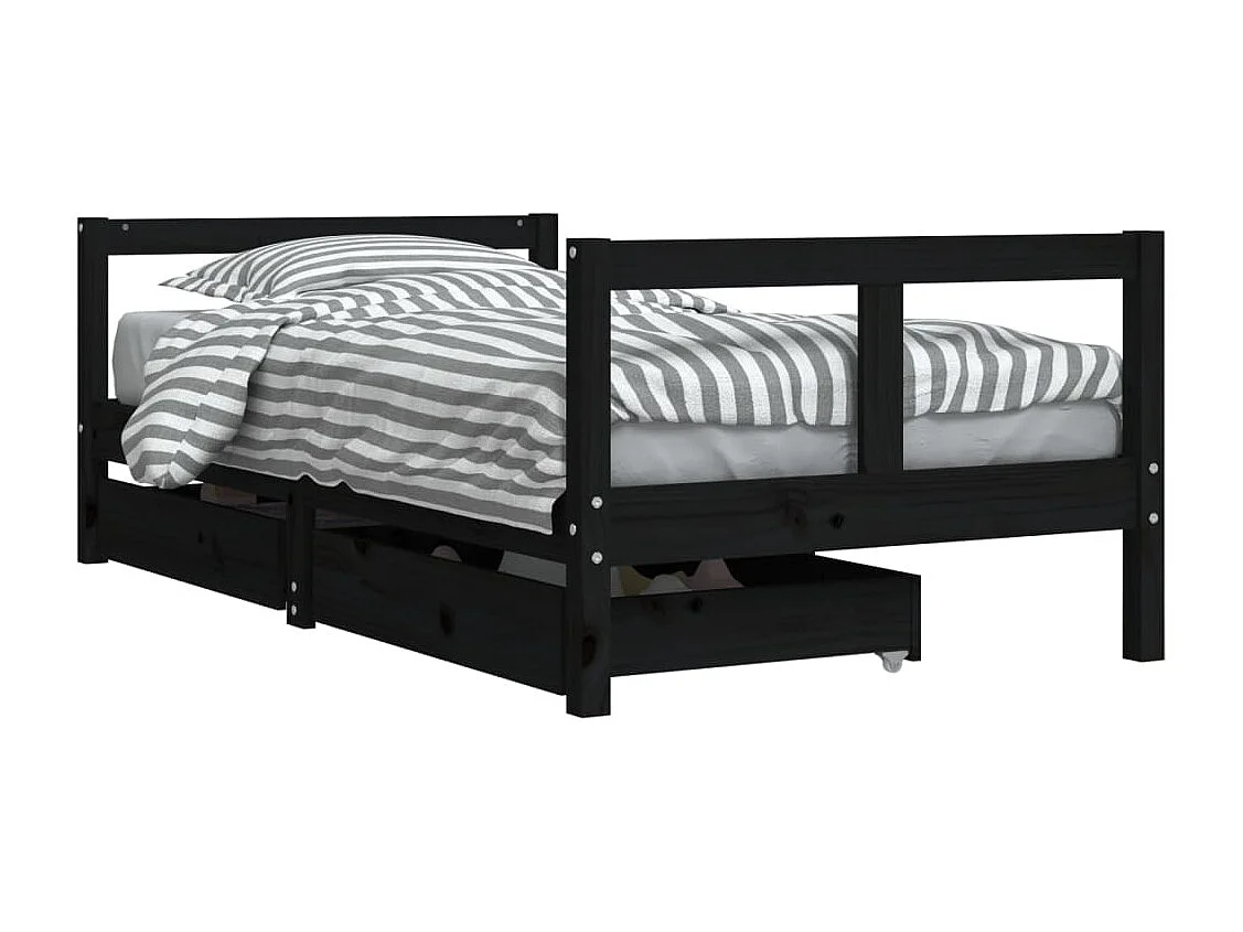 Cadre de lit pour enfant tiroirs noir 80x160 cm bois pin massif