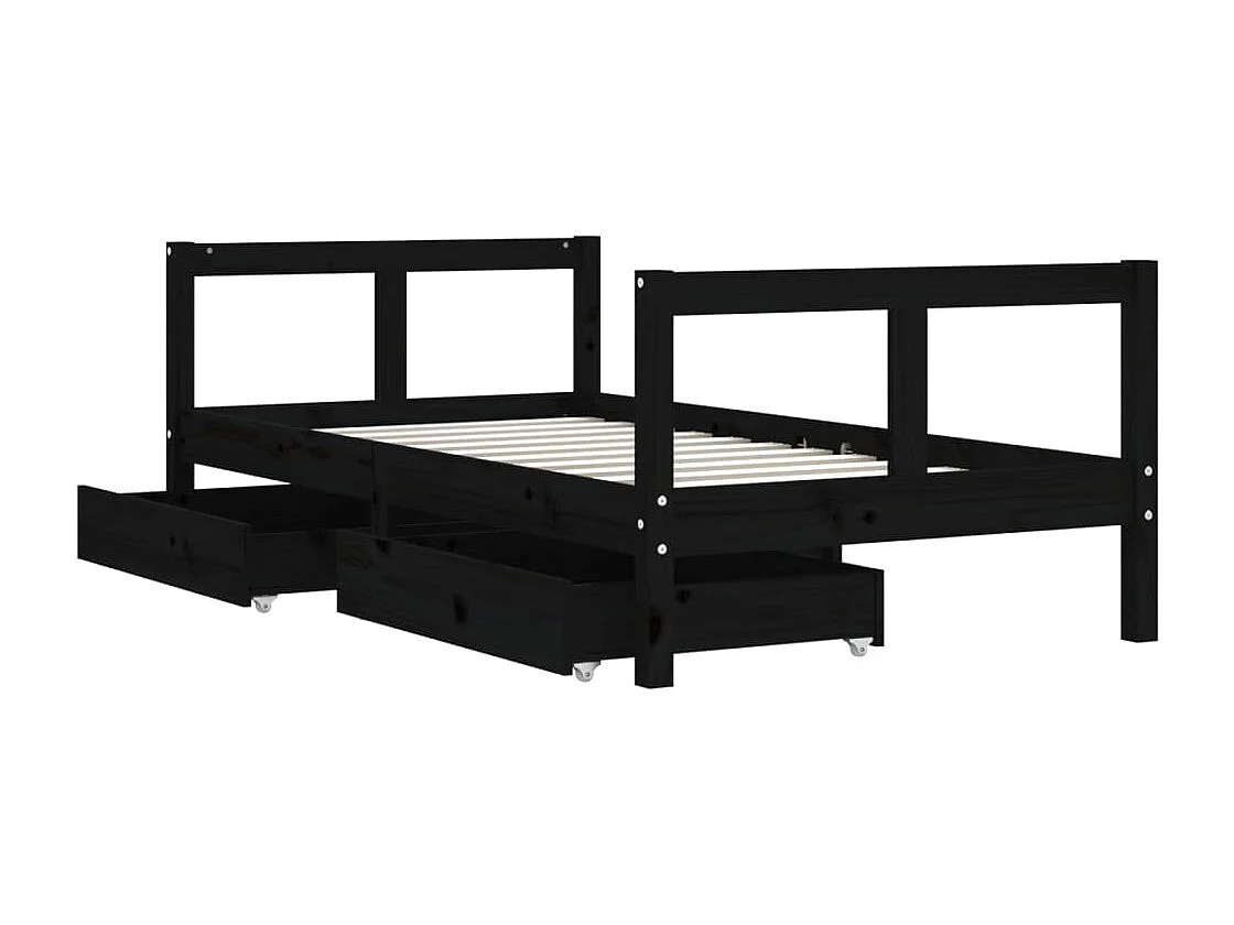Cadre de lit pour enfant tiroirs noir 80x160 cm bois pin massif