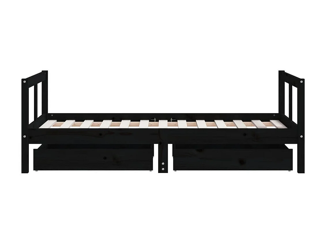 Cadre de lit pour enfant tiroirs noir 80x160 cm bois pin massif