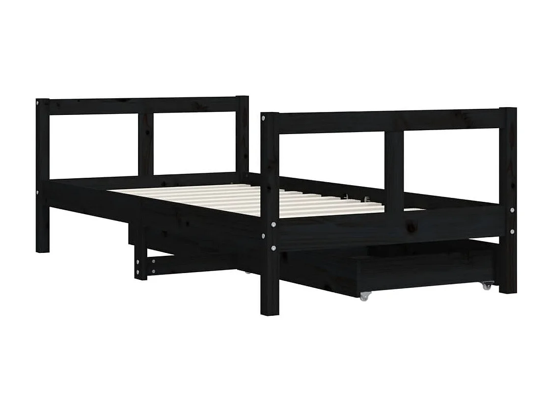 Cadre de lit pour enfant tiroirs noir 80x160 cm bois pin massif