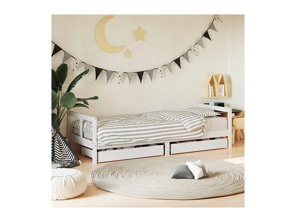 Kinderbedframe met lades wit 80x200 cm massief grenenhout