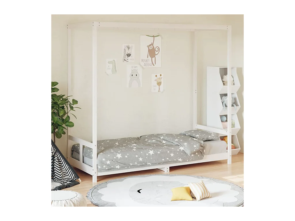 Weißes Kinderbettgestell 80x200 cm aus massivem Kiefernholz