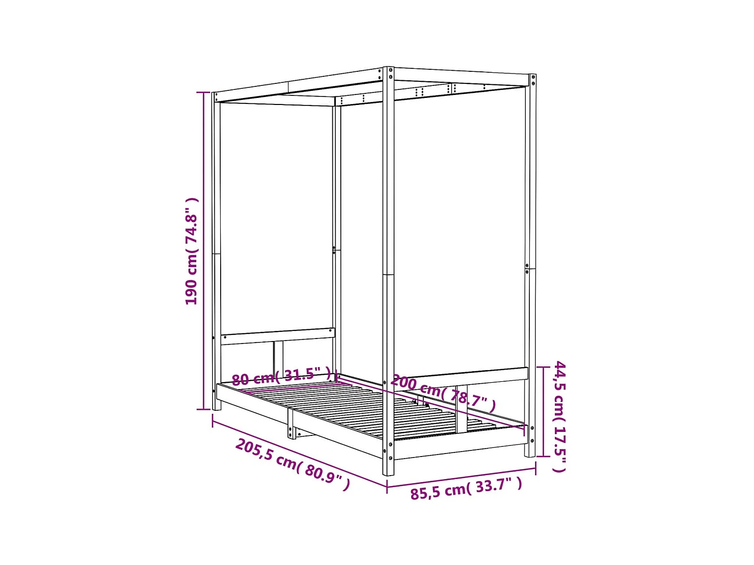 Cadre de lit pour enfants blanc 80x200 cm bois de pin massif